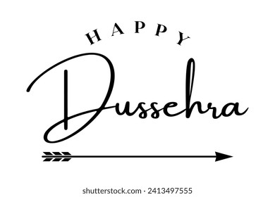 Happy Dussehra lettering with bow and arrow of rama festival vector illustration.