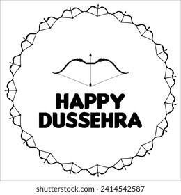 Happy Dussehra lettering with bow and arrow of rama festival vector illustration.