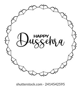 Happy Dussehra lettering with bow and arrow of rama festival vector illustration.