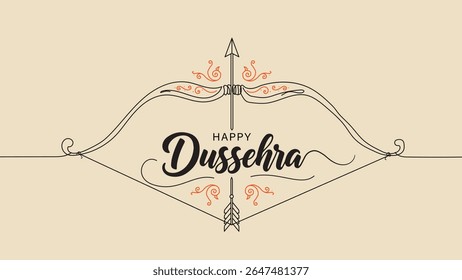 Feliz Dussehra Line Art Vetor Saudação com Arco e Seta Ornata