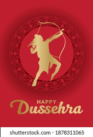 Happy dussehra and lord ram with bow and arrow on red mandala design, indian festival theme Vector illustration