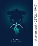Happy Dussehra minimal poster. Ravan with ten heads minimal poster. Lord Ram Killing Ravana, Poster for Navratri and Dussehra festival in India - Vector