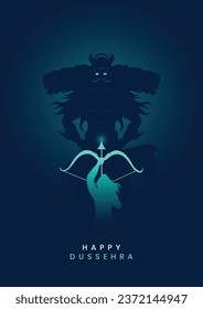 Happy Dussehra minimal poster. Ravan with ten heads minimal poster. Lord Ram Killing Ravana, Poster for Navratri and Dussehra festival in India - Vector