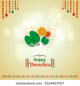 Happy Dussehra, Navratri, Vijayadashami, Durga Pooja, Goldblatt, traditioneller BG-Vektor