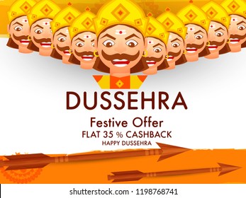 Happy Dussehra Offer Background Design With Ten Heads Ravana.