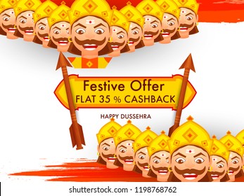 Happy Dussehra Offer Background Design With Ten Heads Ravana.