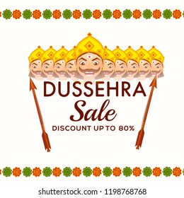 Happy Dussehra Offer Background Design With Ten Heads Ravana.
