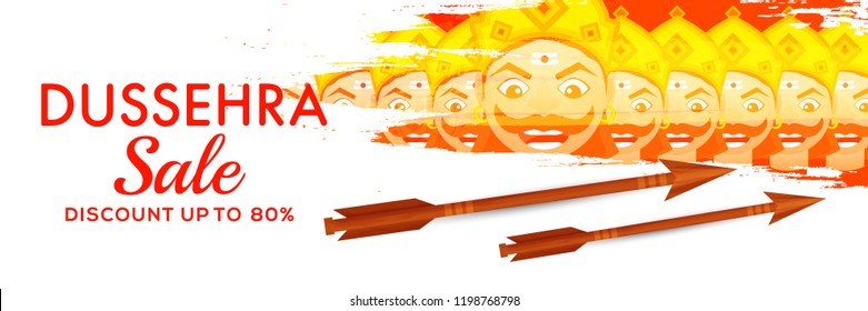 Happy Dussehra Offer Background Design With Ten Heads Ravana.