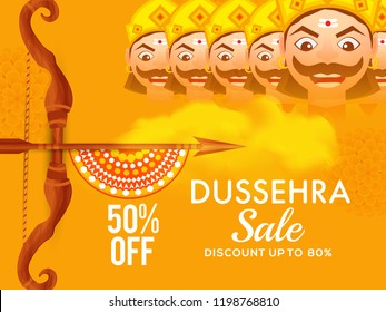Happy Dussehra Offer Background Design With Ten Heads Ravana.
