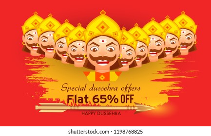 Happy Dussehra Offer Background Design With Ten Heads Ravana.