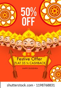 Happy Dussehra Offer Background Design With Ten Heads Ravana.