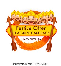 Happy Dussehra Offer Background Design With Ten Heads Ravana.