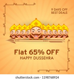 Happy Dussehra Offer Background Design With Ten Heads Ravana.