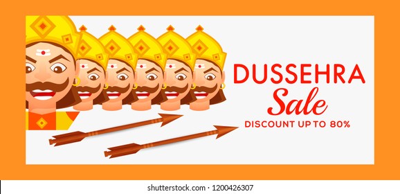 Happy Dussehra Offer Background Design With Ten Heads Ravana.