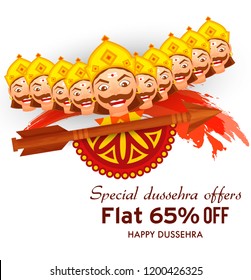Happy Dussehra Offer Background Design With Ten Heads Ravana.