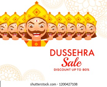 Happy Dussehra Offer Background Design With Ten Heads Ravana.