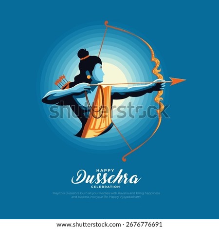 Happy dussehra post and greeting card design. illustration of Lord Rama killing Ravana in Navratri festival of India poster for Happy Dussehra.