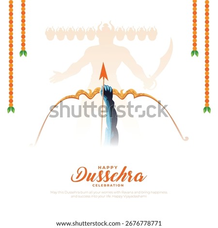 Happy dussehra post and greeting card design. illustration of Lord Rama killing Ravana in Navratri festival of India poster for Happy Dussehra.