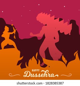 Happy Dussehra, Rama and Ravana poster, Ram and Ravan festival banner, vector illustration
