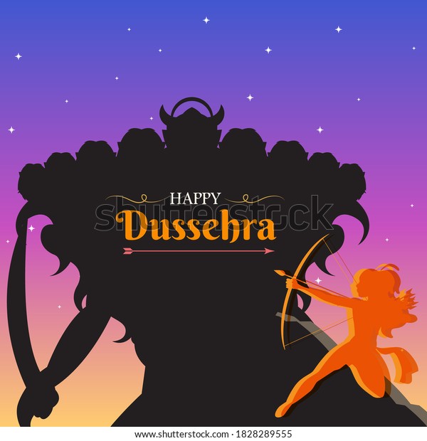 Happy Dussehra Rama Ravana Silhouette Poster Stock Vector (Royalty Free ...