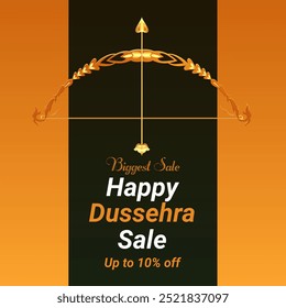 Happy Dussehra Sale Banner with up to 10% off. Dussehra Shopping Banner. Illustration Vector. Biggest Sale.