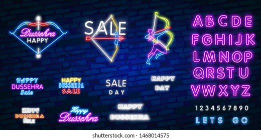 Happy Dussehra Sale Promotion Advertisement template background for Navratri festival of India in vector. Garba Festival Neon,Navratri Celebration Neon Design, Gujarati Dandiya Night Poster Or Banner