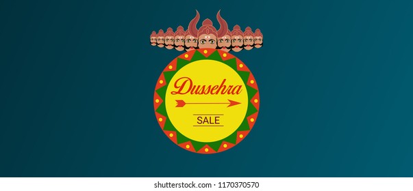 Happy dussehra sale template with raavana. Vector banner and poster design for dussehra.