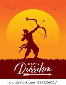 Happy Dussehra silhouette style hindu festival vector illustration.