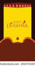 Happy Dussehra Social Media Story Template vector, indian traditional festival design illustration for post, story and flyer