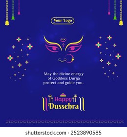 Happy Dussehra Social Media Deseja Saudação Template Vetor em camadas. Festival indiano, Navratri, Vijayadashami 
Post de marketing digital