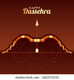 Happy Dussehra Text with Archery OR Bow on Brown Background.