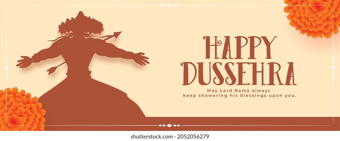 Happy Dussehra Traditional Card With Raavan Silhouette