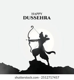 Happy Dussehra Vector Design. Lord Rama killing Ravana in Dussehra,Vijayadashami.  Dussehra Poster Design Vector Illustration. Festival of India.