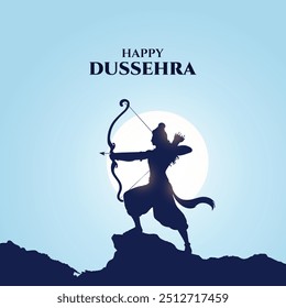 Diseño feliz del Vector de Dussehra. Lord Rama matando a Ravana en Dussehra, Vijayadashami.  Dussehra Ilustración vectorial de diseño de carteles. Festival de la India.