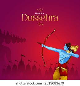 Feliz design de vetor Dussehra. Lorde Rama matando Ravana em Dussehra, Vijayadashami. Dussehra Poster Design Ilustração Vetorial. Festival da Índia.
