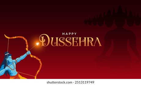 Feliz design de vetor Dussehra. Lorde Rama matando Ravana em Dussehra, Vijayadashami. Dussehra Poster Design Ilustração Vetorial. Festival da Índia.
