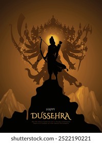 Happy Dussehra Vector Design. Lord Rama killing Ravana in Dussehra,Vijayadashami. Dussehra Poster Design Vector Illustration. Festival of India.