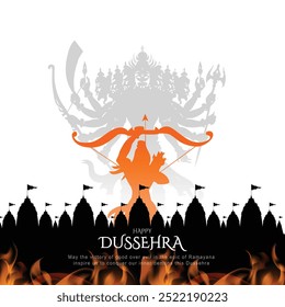 Feliz design de vetor Dussehra. Lorde Rama matando Ravana em Dussehra, Vijayadashami. Dussehra Poster Design Ilustração Vetorial. Festival da Índia.