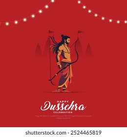 Feliz design de vetor Dussehra. Lorde Rama matando Ravana em Dussehra, Vijayadashami. Dussehra Poster Design Ilustração Vetorial. Festival da Índia.