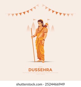 Feliz design de vetor Dussehra. Lorde Rama matando Ravana em Dussehra, Vijayadashami. Dussehra Poster Design Ilustração Vetorial. Festival da Índia.