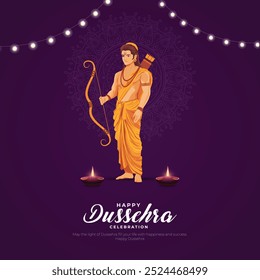 Feliz design de vetor Dussehra. Lorde Rama matando Ravana em Dussehra, Vijayadashami. Dussehra Poster Design Ilustração Vetorial. Festival da Índia.