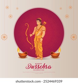 Feliz design de vetor Dussehra. Lorde Rama matando Ravana em Dussehra, Vijayadashami. Dussehra Poster Design Ilustração Vetorial. Festival da Índia.