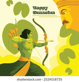 Happy Dussehra Vector Design. Lord Rama killing Ravana in Dussehra, Vijayadashami, Festival of India.