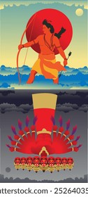 Feliz design de vetor Dussehra. Lorde Rama matando Ravana em Dussehra, Vijayadashami. Dussehra Poster Design Ilustração Vetorial