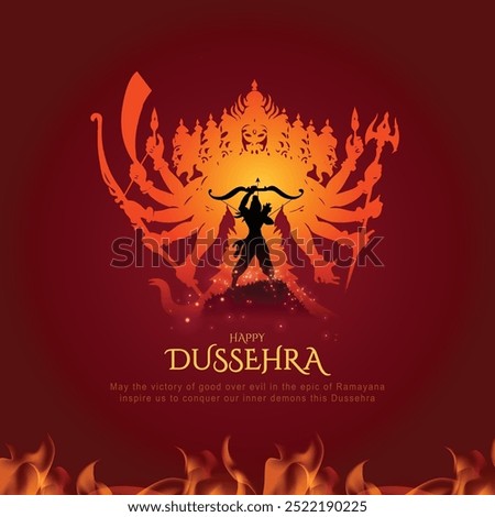 Happy Dussehra Vector Design. Lord Rama killing Ravana in Dussehra,Vijayadashami. Dussehra Poster Design Vector Illustration. Festival of India.