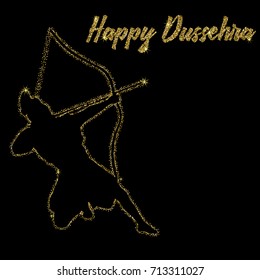 Happy Dussehra. Vector illustration of a bow and arrow to an Indian holiday. The inscription is sequins on a white background.