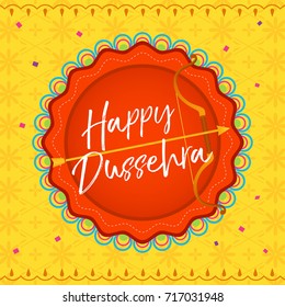 Happy Dussehra Vector illustration, Bow and arrow on yellow pattern background.