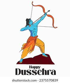 Happy Dussehra, vector illustration of Lord Rama killing Ravana in Happy Dussehra festival of Happy India.