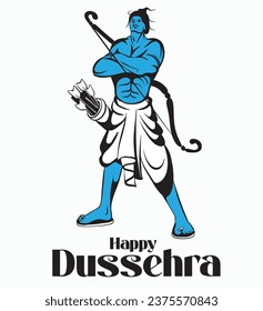 Happy Dussehra, vector illustration of Lord Rama killing Ravana in Happy Dussehra festival of Happy India.