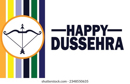 Happy Dussehra. Vijayadashami holiday. Template for background, banner, card, poster with text inscription. Vector illustration.